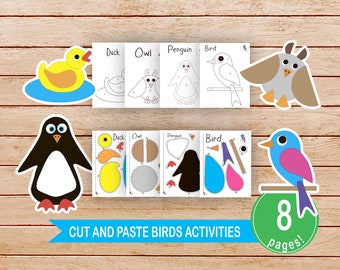 Afdrukbare knip- en plakactiviteiten, Vogellichaam schikken, Papieren kinderknutsels, 8,5x11&quot; PDF JPEG, DIY Craft, Activiteiten voor de kleuterschool, kleuterschool, kind