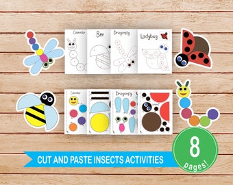 Afdrukbare knip- en plakactiviteiten, Insectenlichaam schikken, Paper Kids Craft, 8,5 x 11&quot; PDF JPEG, DIY Craft, Activiteiten voor kleuterschool, kleuterschool, kinderen