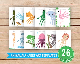 Animal Alphabet Handprint Art, DIY Classroom Alphabet Art, Printable Handprint ABC Book, Preschool Templates, Alphabet Handprint Art Bundle