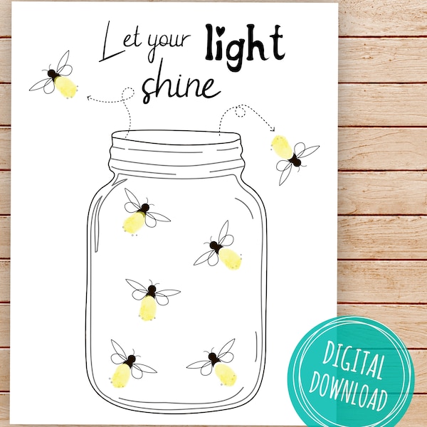 Printable Firefly Fingerprint Art, Fingerprint Craft, Lightning Bug Fingerprint Craft Gift From Kids, Handprint Craft For Kid, Keepsake