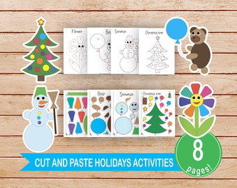 Printable Cut and Paste Activities,Holidays Cut & Glue Sheet,Paper Kids Craft,8.5x11" PDF JPEG,DIY Craft,Activity For Kindergarten,Preschool