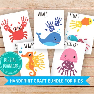 Meerestiere Handabdruck Kunst Bundle, druckbares Sommer Andenken, Vorschul Handwerk Aktivität, Kleinkind Andenken Geschenk vom Kind, druckbare DIY Craft Art