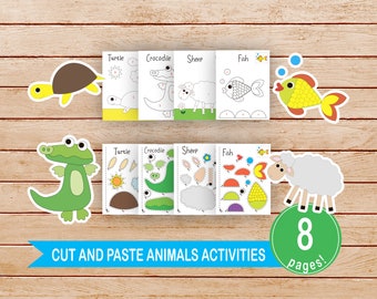 Printable Cut and Paste Activities,Arrange Animal Body,Paper Kids Craft,8.5x11" PDF JPEG,DIY Craft,Activities For Kindergarten,Preschool,Kid