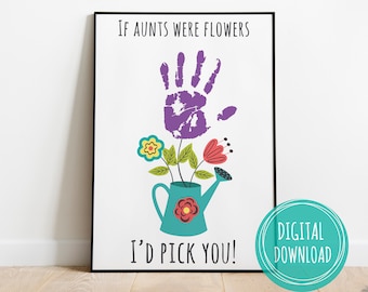 Printable Birthday Gift For Aunt, If Aunts Were Flowers Gift From Niece, Nephew,Present,Handprint Craft For Kids,Keepsake Art,Gift From Kid