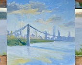 Original Plein Air Oil Painting | George Washington Bridge | NYC Skyline at Sunset