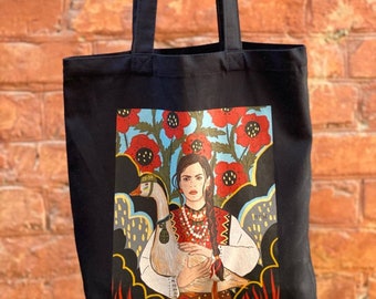 Ukrainian Art Cotton Tote Bag, Market Shopper, Gift for Her