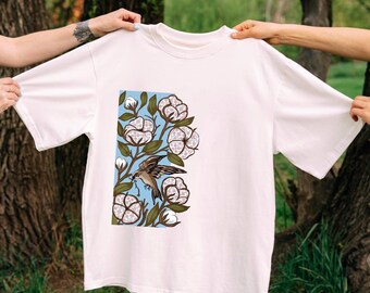 Oversized Botanical Shirt – Unisex Floral Cotton Tee, Ukrainian Handmade