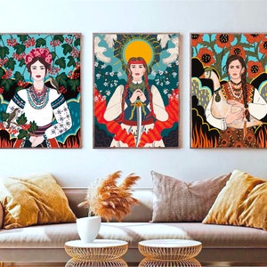 Ukrainian Portrait Wall Art - Set of 3 Printable Posters - Modern Folk Decor - Ukraine Artist Design - Living Room Gift - Digital Art