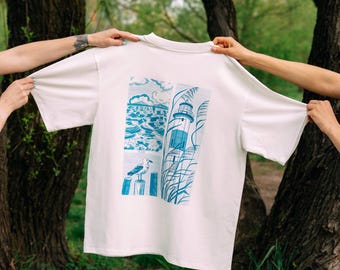 T-shirt graphique phare - t-shirt océan marin vintage - chemise de plage voile - cadeau maritime