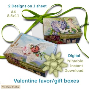 2 boîtes cadeau vintage pour la Saint-Valentin, 2 étiquettes, style victorien nostalgique, à utiliser comme marque-places décoratifs pour le service de la table, boîte cadeau DIY, imprimable.