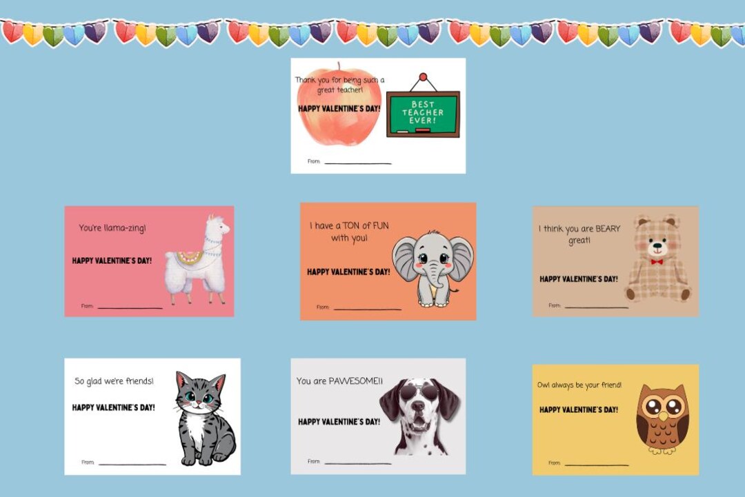 Animal Valentine Cards Printable for Kids, Classroom Valentines, Cute ...