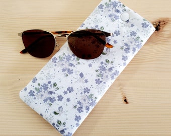Eyeglass Case, Sunglasses Case with Snap Closure, Grey Floral Padded Case for Eyeglasses, Reading Glasses, Gift Under 20