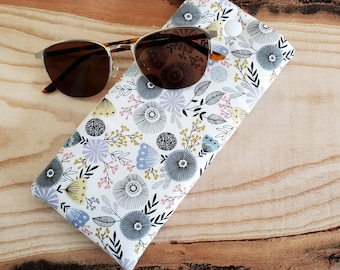 Eyeglass Case, Sunglasses Case with Snap Closure, Cottage Meadow Padded Case for Eyeglasses, Reading Glasses, Gift Under 20