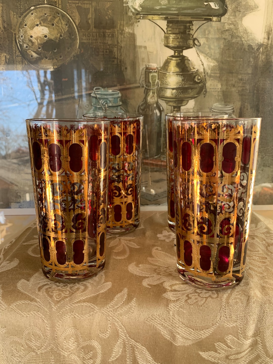 Vintage Culver Red & Gold Drinking Glasses Set of 4 Etsy