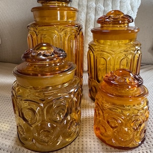 Vintage L.E. Smith Moon & Stars Glass Canisters Set of 4