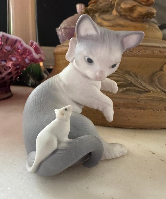 美品 LLADRO リヤドロ ネコとネズミ 陶器人形 フィギュリン インテリア