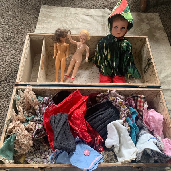Vintage Cass Toys Trunk Full of Vintage Doll Clothing & Dolls