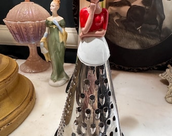 Vintage Lady Figure Cheese Grater – Stainless Steel Kitchen Collectible
