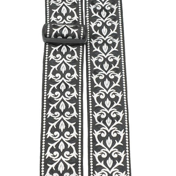 White & Black Tribal Hearts Guitar Strap - 2" Jacquard