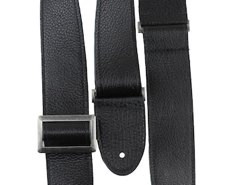 Black Italian with Vintage Hardware Guitar Strap - 2" Leather