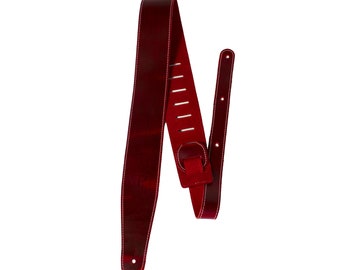 Cherry Red Baseball Guitar Strap- 2.5" Leather