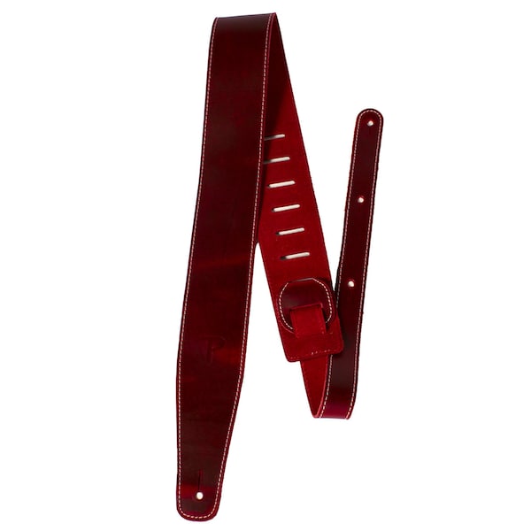 Cherry Red Baseball Guitar Strap- 2.5" Leather