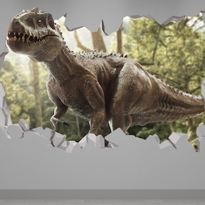 Jurassic Raptor 3D Wall Decal - Dinosaur Sticker Boys Bedroom Kids Room Nursery Home Decor Gift