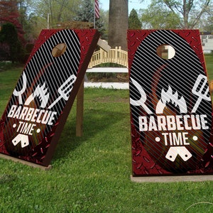 Barbecue Time Custom Cornhole Wraps Decal Sticker 3D Texture Single - Laminated - Skin Vinyl Decal for Cornhole Board Wood