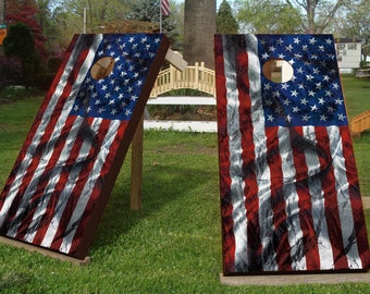 USA Flag Cornhole Board Wrap Vinyl Decal 3D Texture Laminated American Patriotic Game Skin