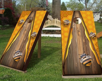 Honeycomb Bee Custom Cornhole Wrap Decal Sticker 3D Texture Single - Laminated - Skin Vinyl Decal for Cornhole Board Wood