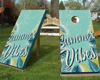 Summer Vibes Cornhole Vinyl Wrap Decal Sticker 3D Texture - Laminated BBQ Style Skin Board