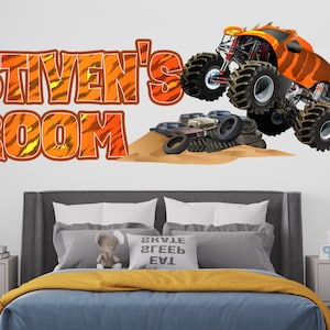 Monster Truck Custom Name Wall Decals - Truck Car Wall Decal Room Decor for Boys Bedroom - Kids Truck Sticker - Nursery Decor Wall Art