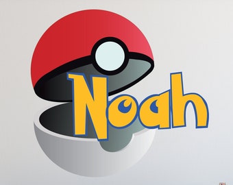 Pokeball Custom Name Wall Decal - Kids Wall Sticker - Poke Wall Decor Art Peel & Stick - Wall Decals for Boys Bedroom Vinyl Removable