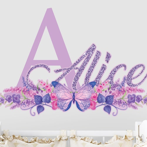 Flowers Butterfly Wall Decal Custom Name for Girls Wall Etsy