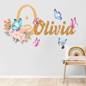 Flowers Butterfly Wall Decal Custom Name Wall Decal for Girls - Flower Wall Decals Art - Baby Wall Decal - Flower Wall Stickers