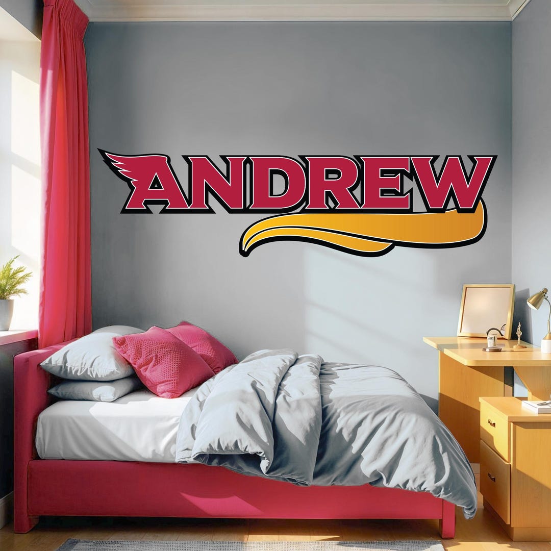 Custom Sports Name Wall Decal - Personalized Red Gold Athletic Style ...