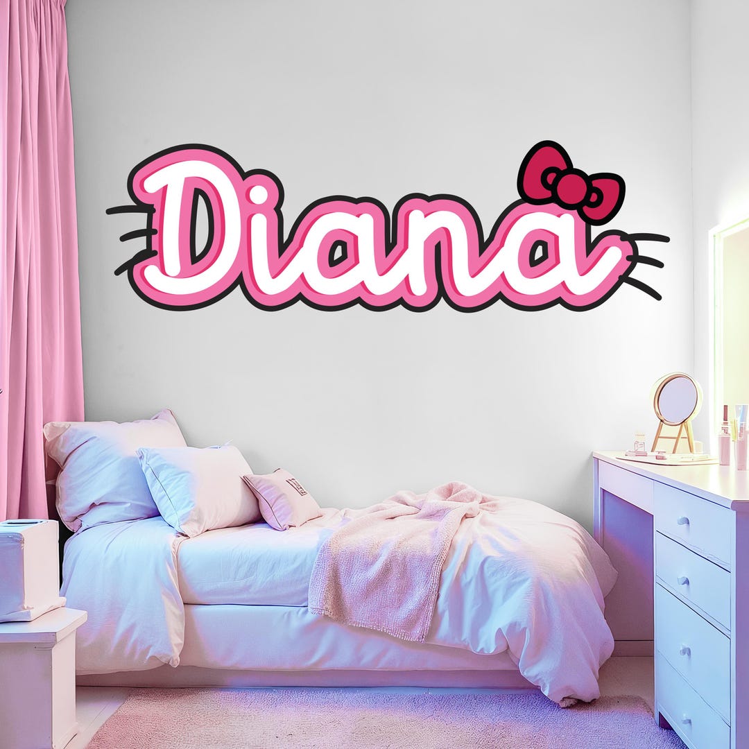 Kitty Bow Name Wall Decal Girls Room Personalized Pink Script Vinyl ...