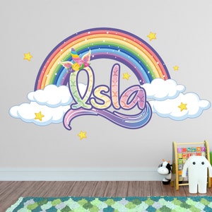 Rainbow Unicorn Custom Name Wall Decals Unicorn Wall Decal Room Decor for Girls Bedroom Unicorn Sticker Rainbow Nursery Decor Wall Art image 5