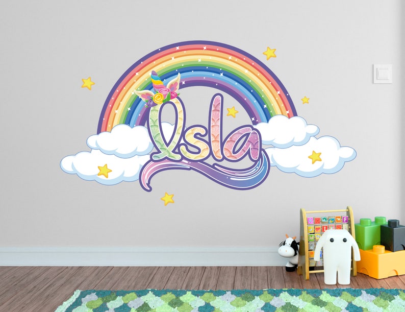 Rainbow Unicorn Custom Name Wall Decals Unicorn Wall Decal Room Decor for Girls Bedroom Unicorn Sticker Rainbow Nursery Decor Wall Art image 5