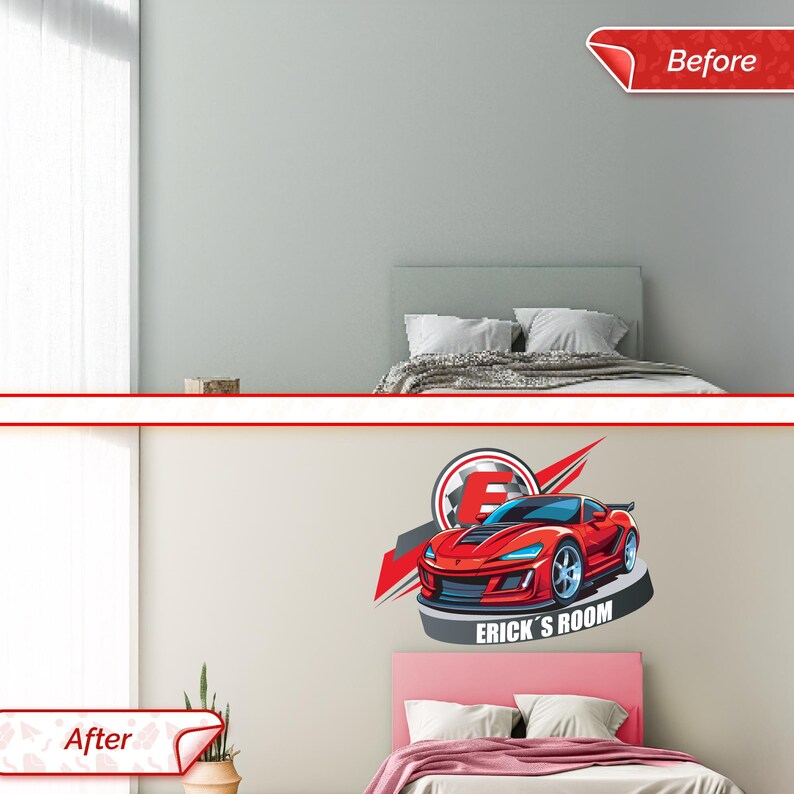 Personalized Race Car Name Wall Decal – Custom Boys Bedroom Sticker ...