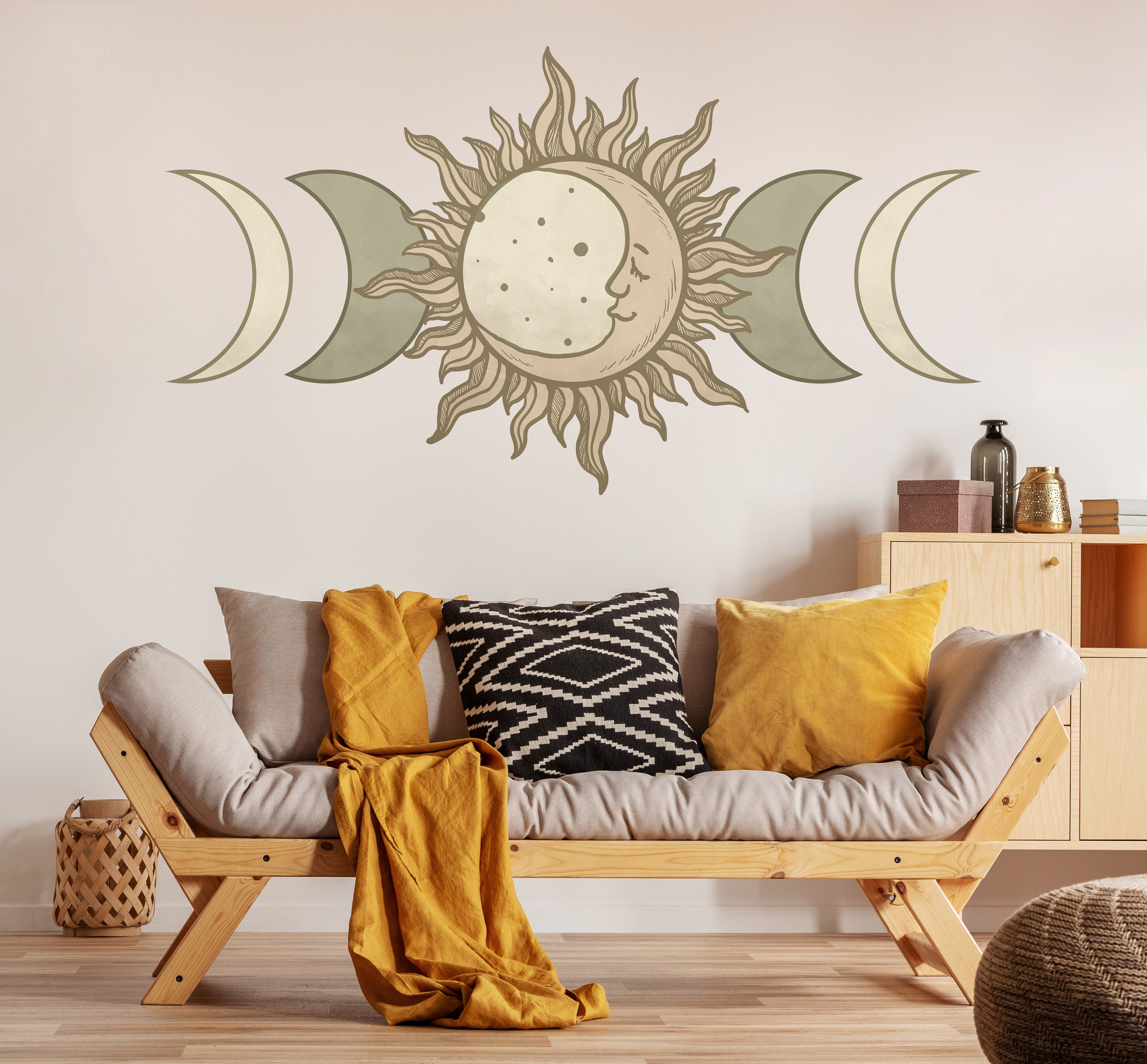 Sun Moon Wall Decal Abstract Wall Decal Moon Contemporary Etsy