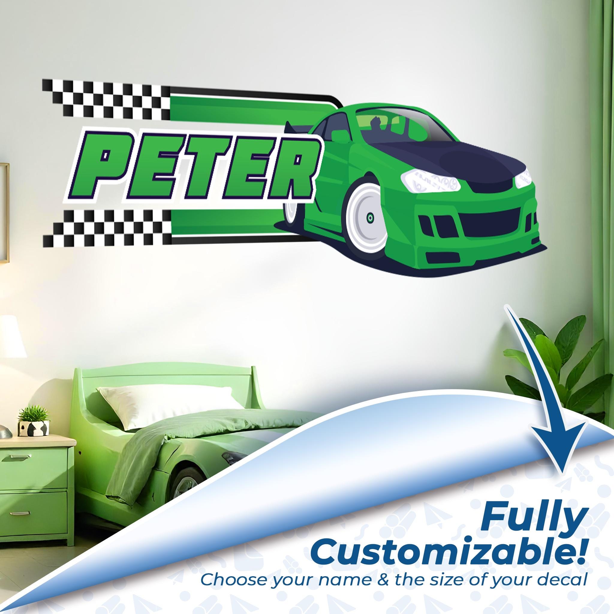 Personalized Race Car Name Wall Decal – Custom Boys Bedroom Vinyl ...