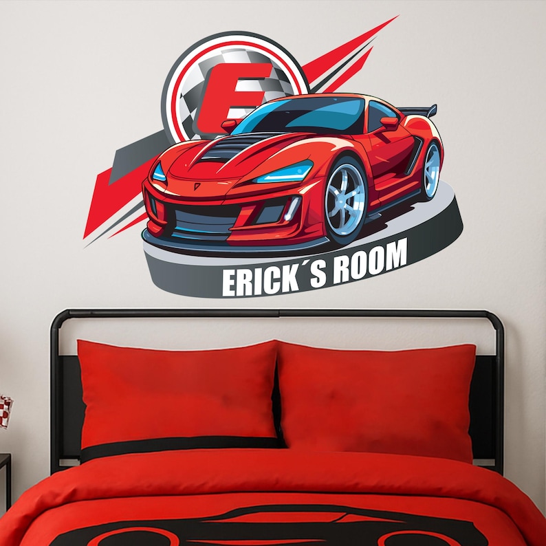 Personalized Race Car Name Wall Decal – Custom Boys Bedroom Sticker ...