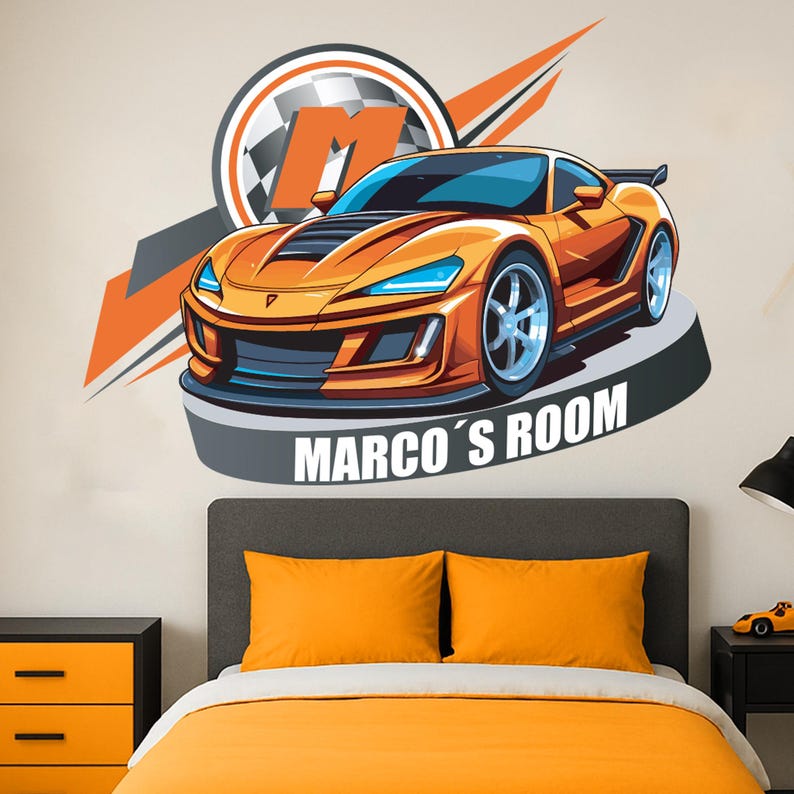 Personalized Race Car Name Wall Decal – Custom Boys Bedroom Sticker ...
