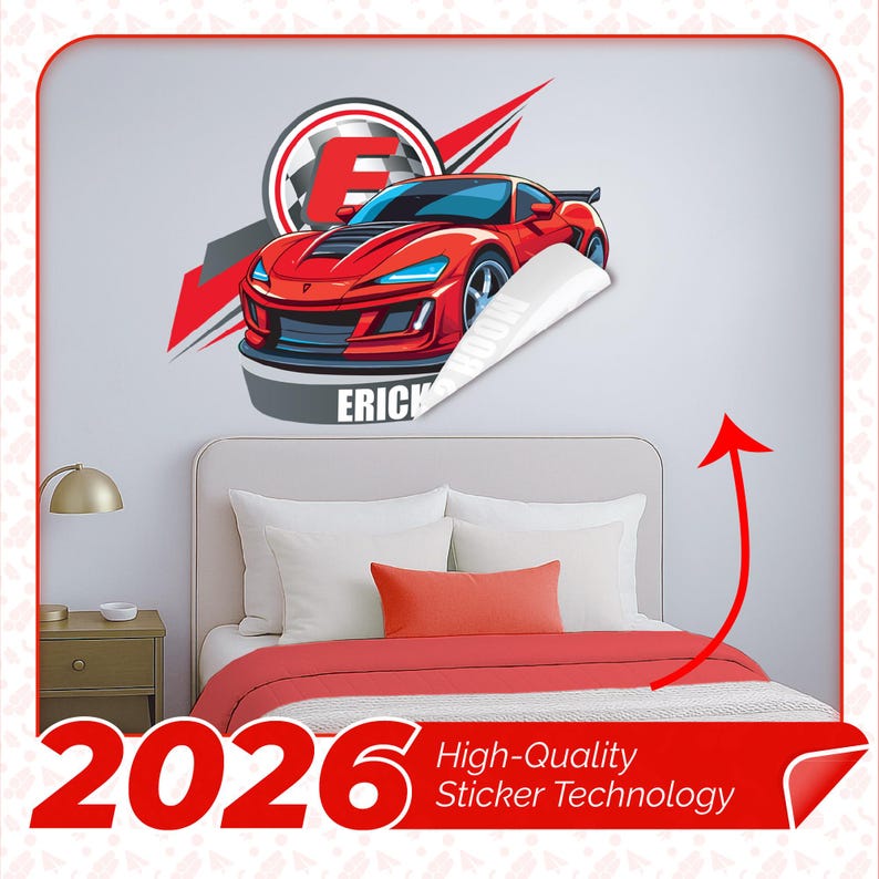 Personalized Race Car Name Wall Decal – Custom Boys Bedroom Sticker ...