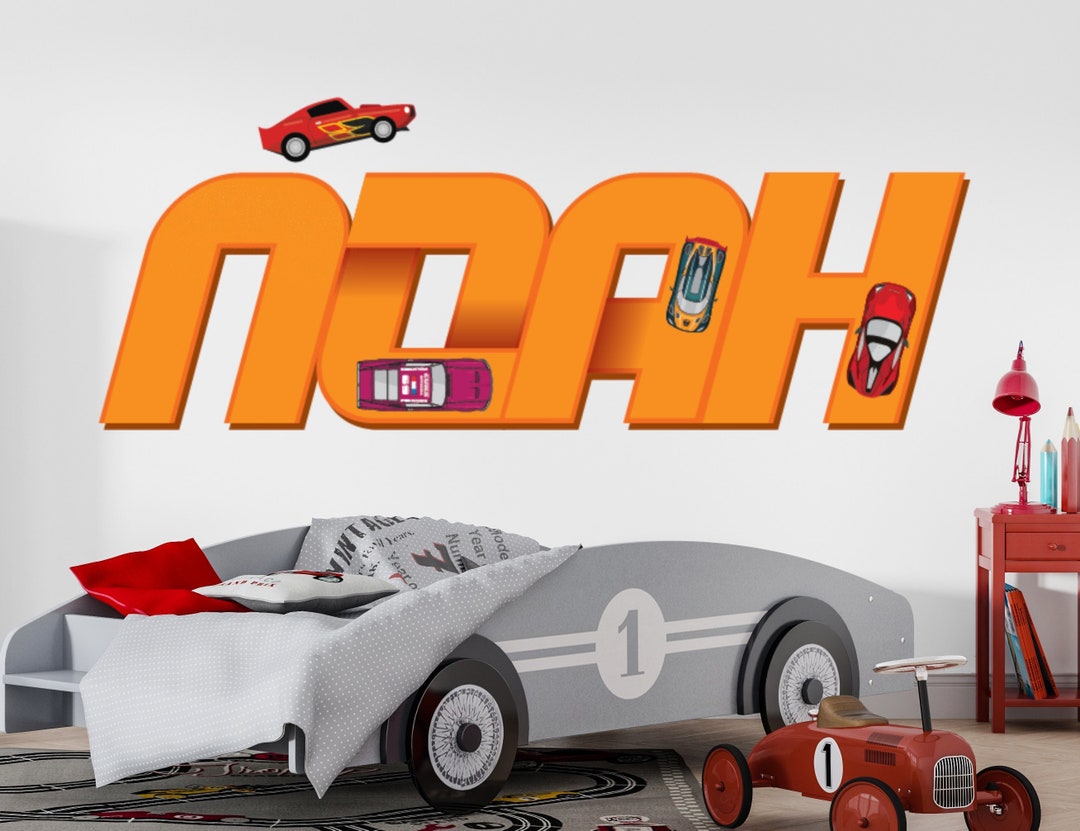 Race Cars Wall Decal for Boys Room - Custom Name Car Bedroom Decor ...