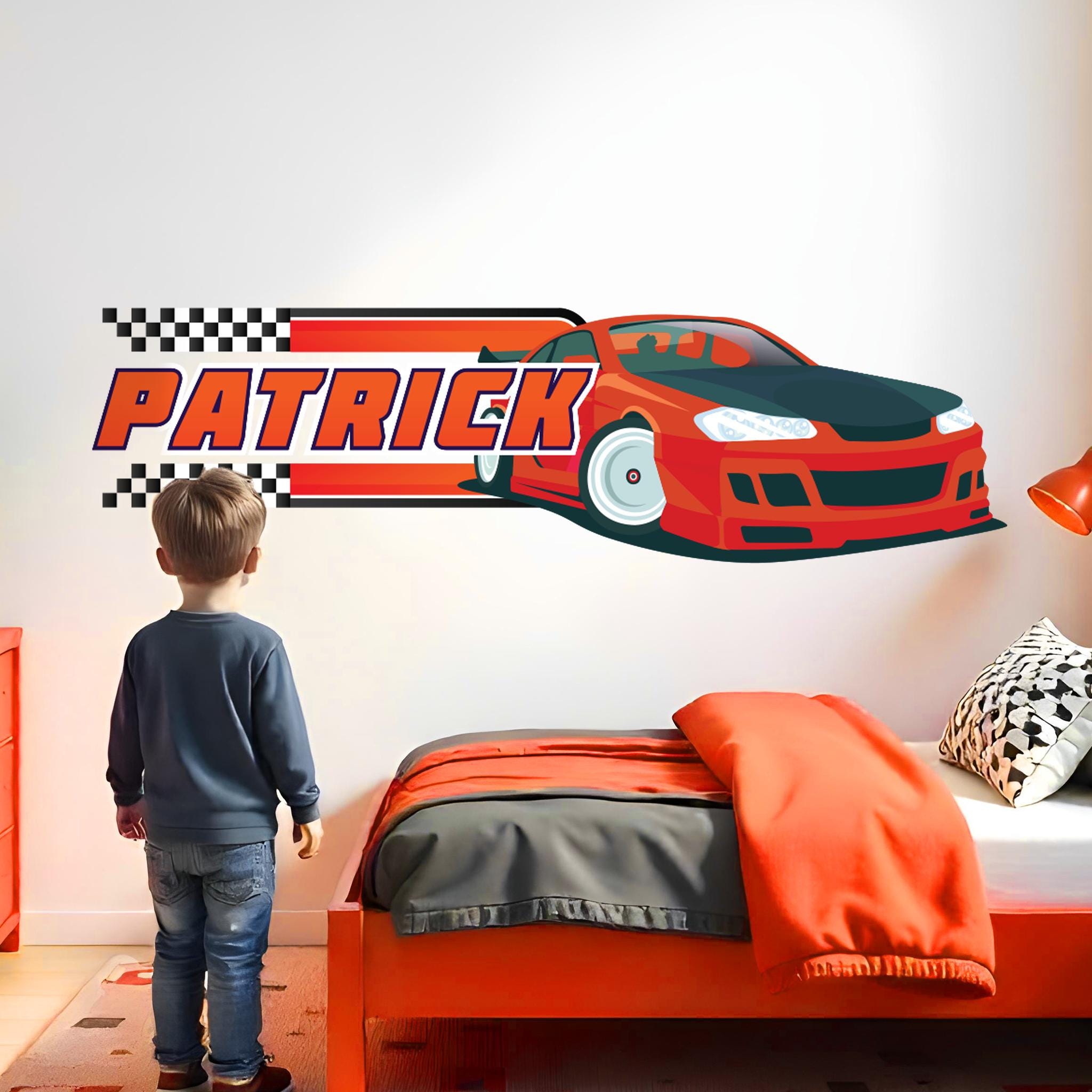 Personalized Race Car Name Wall Decal – Custom Boys Bedroom Vinyl ...