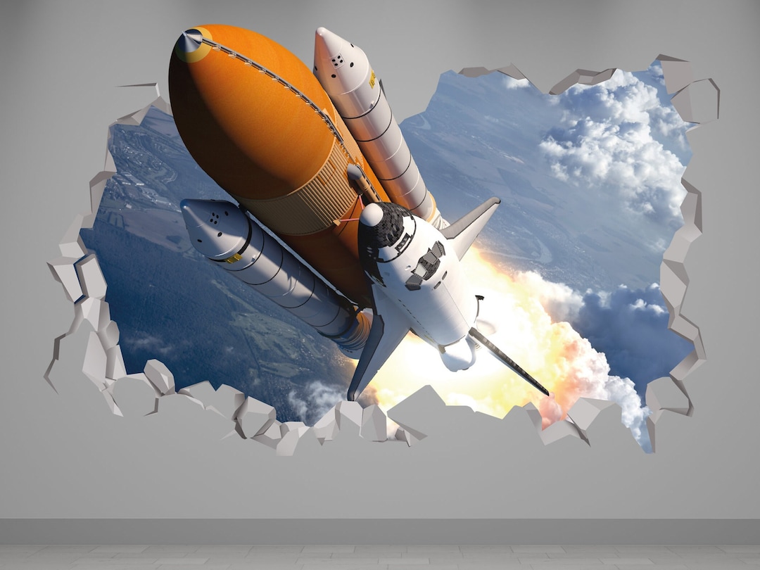 Rocket Wall Decal Spaceship Shuttle 3D Wall Decal Space Themed Bedroom