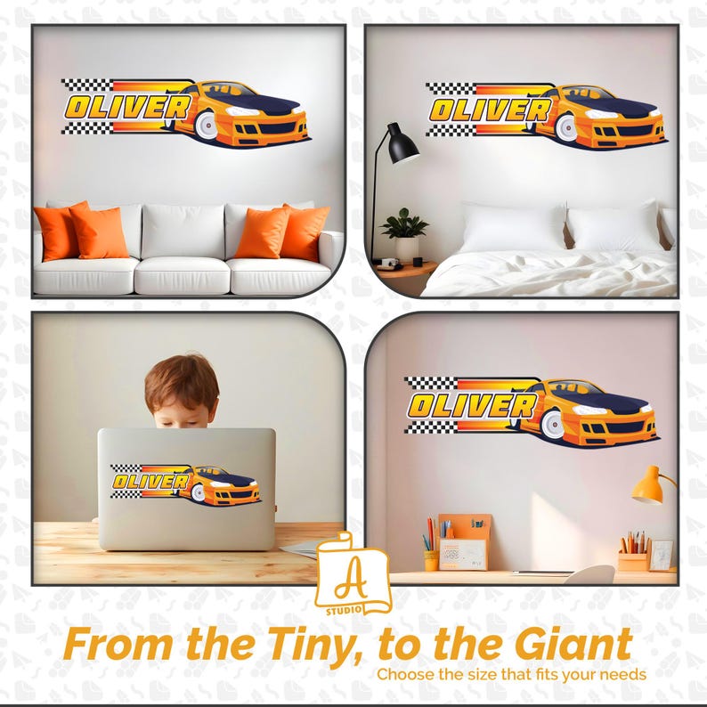 Personalized Race Car Name Wall Decal – Custom Boys Bedroom Vinyl ...