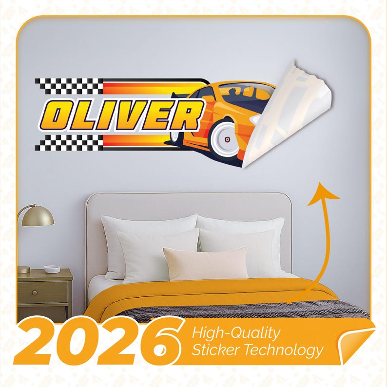 Personalized Race Car Name Wall Decal – Custom Boys Bedroom Vinyl ...
